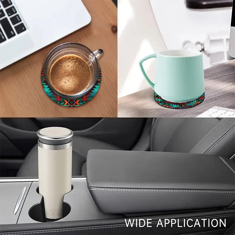 2pcs Southwest Pattern Faux Leather Coaster Car Cup Holder Coaster, Anti-Slip Shockproof Universal Fashion Vehicle Car Coasters