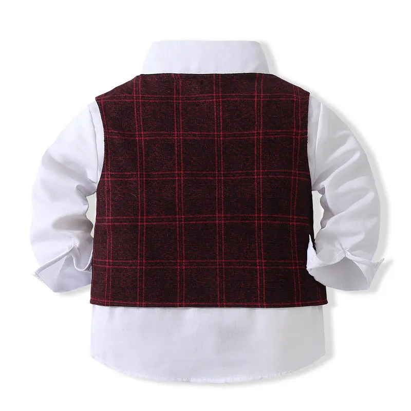 3 Pieces Set Baby Kid Boys Solid Color Shirts Checked Vests Waistcoats And Pants Wholesale 23082802