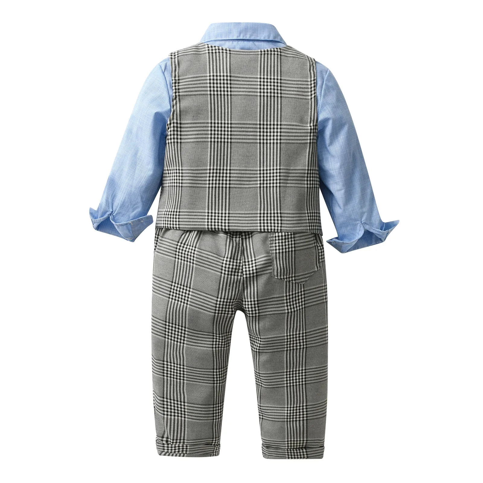 3 Pieces Set Baby Kid Boys Solid Color Shirts Checked Vests Waistcoats And Pants Wholesale 23082855