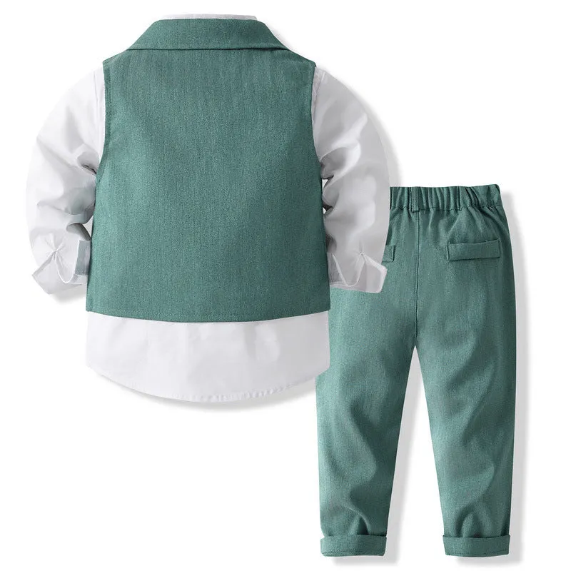 3 Pieces Set Baby Kid Boys Solid Color Shirts Vests Waistcoats And Pants Wholesale 23082837