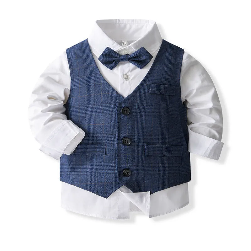 3 Pieces Set Baby Kid Boys Solid Color Shirts Vests Waistcoats And Pants Wholesale 230828381