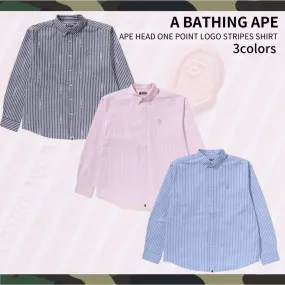 A BATHING APE  |Button-down Nylon Street Style Long Sleeves Plain Cotton