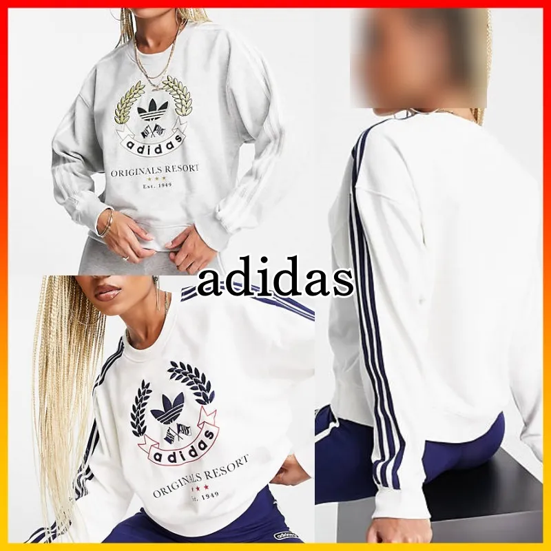 adidas  |Crew Neck Sweat Street Style Long Sleeves Plain Cotton