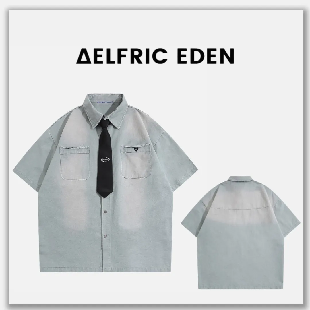 Aelfric Eden  |Button-down Unisex Street Style Plain Short Sleeves