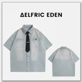 Aelfric Eden  |Button-down Unisex Street Style Plain Short Sleeves