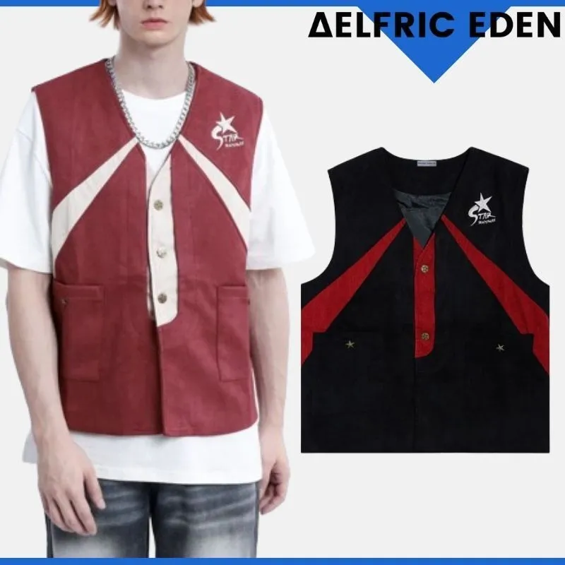 Aelfric Eden  |Star Unisex Suede Street Style Bi-color Vests & Gillets