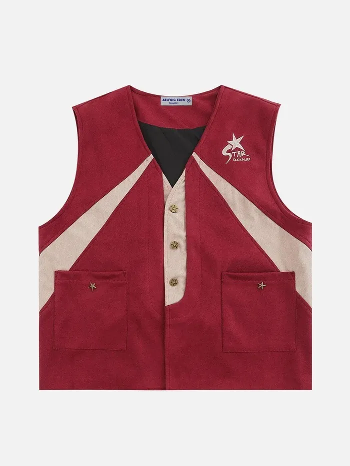 Aelfric Eden  |Star Unisex Suede Street Style Bi-color Vests & Gillets