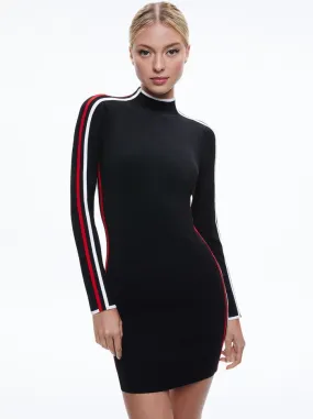 Alice + Olivia Toya Turtleneck Dress in Black/Perfect Ruby