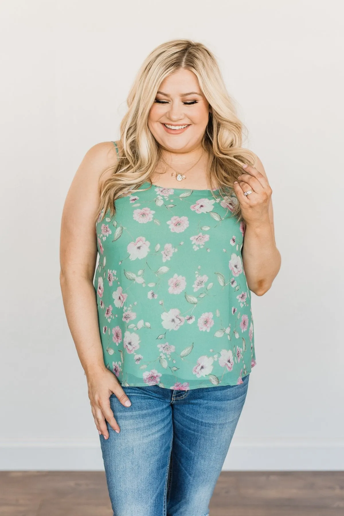 Always About You Floral Tank Top- Mint Blue