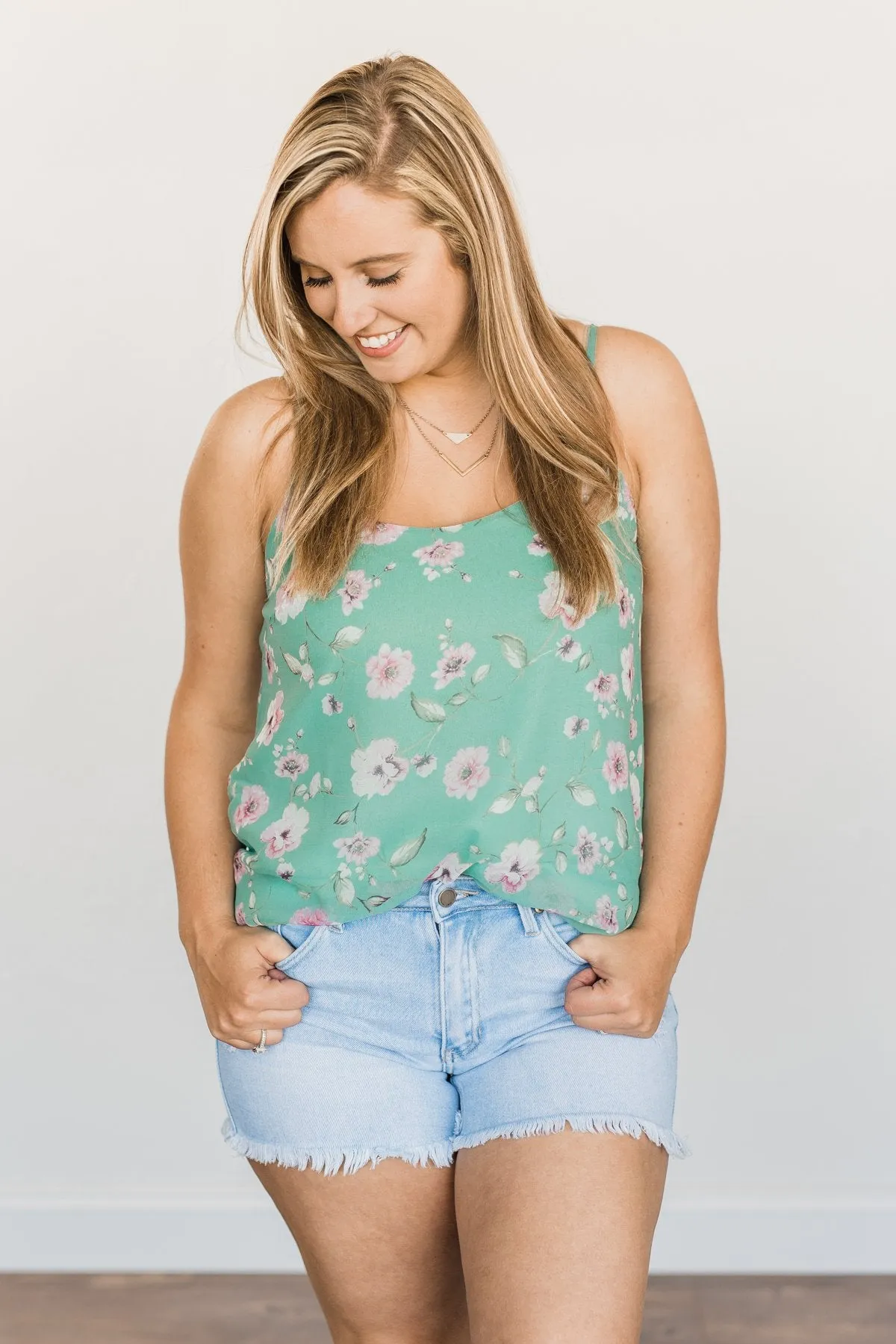 Always About You Floral Tank Top- Mint Blue