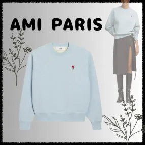 AMI PARIS  |Crew Neck Unisex Street Style Long Sleeves Plain Cotton Logo