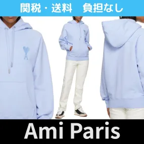 AMI PARIS  |Unisex Street Style Long Sleeves Plain Cotton Oversized Logo