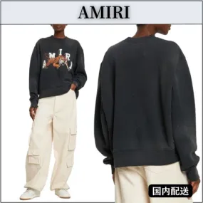 AMIRI  |Unisex Street Style Boat Neck Long Sleeves