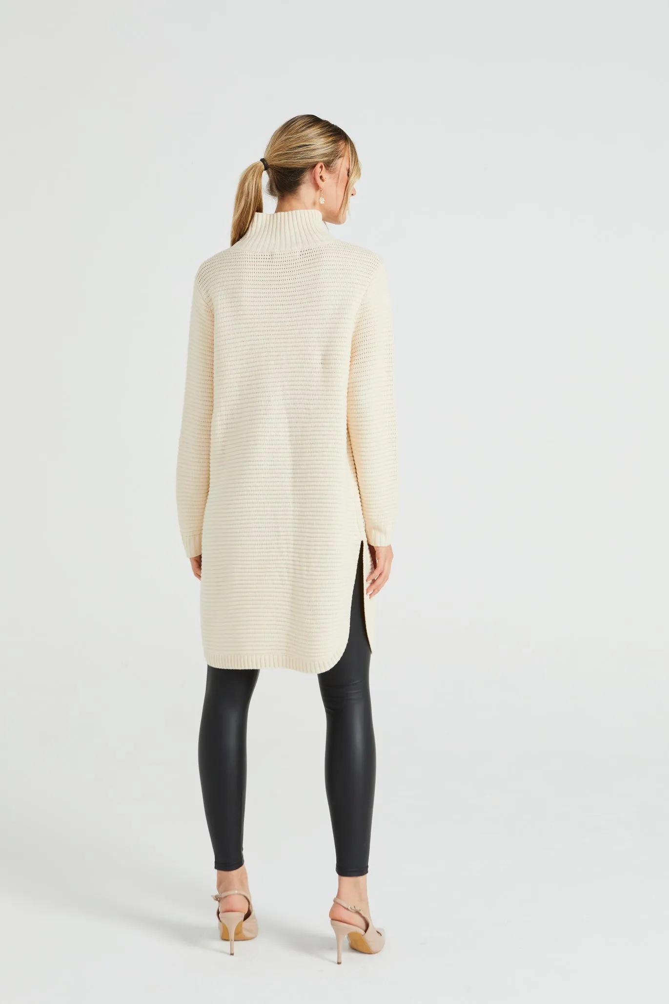 Angeleye High Neck Ribbed Knitted Tunic With Side Slits