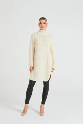 Angeleye High Neck Ribbed Knitted Tunic With Side Slits