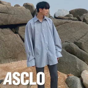 ASCLO  |Button-down Stripes Unisex Street Style Long Sleeves Plain