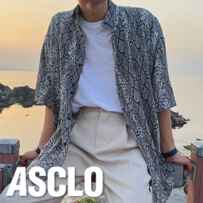 ASCLO  |Button-down Unisex Street Style Short Sleeves Python