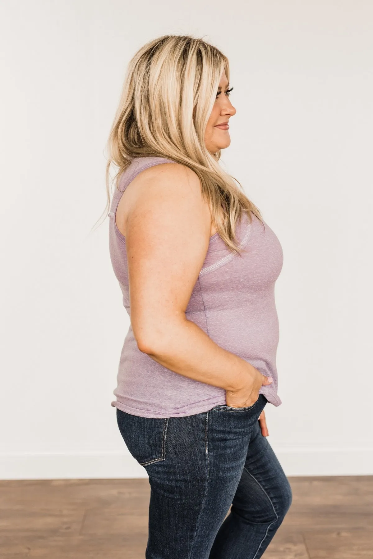 Authentically Me Button Tank Top- Lavender