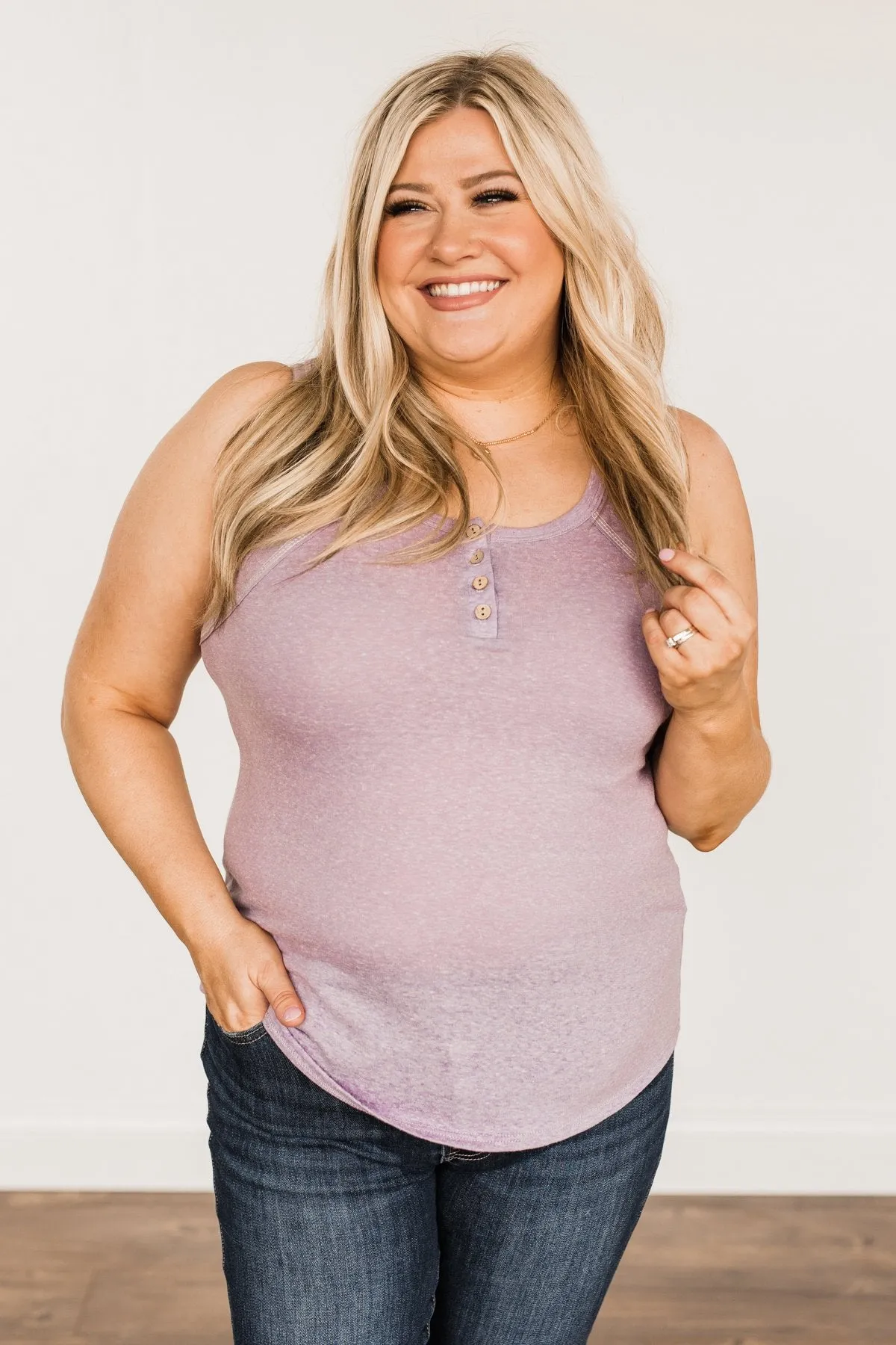 Authentically Me Button Tank Top- Lavender