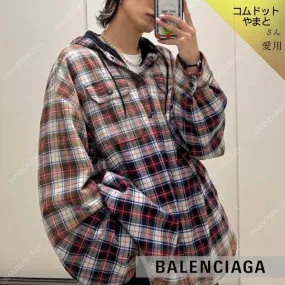 BALENCIAGA  |Button-down Gingham Unisex Street Style Long Sleeves Cotton