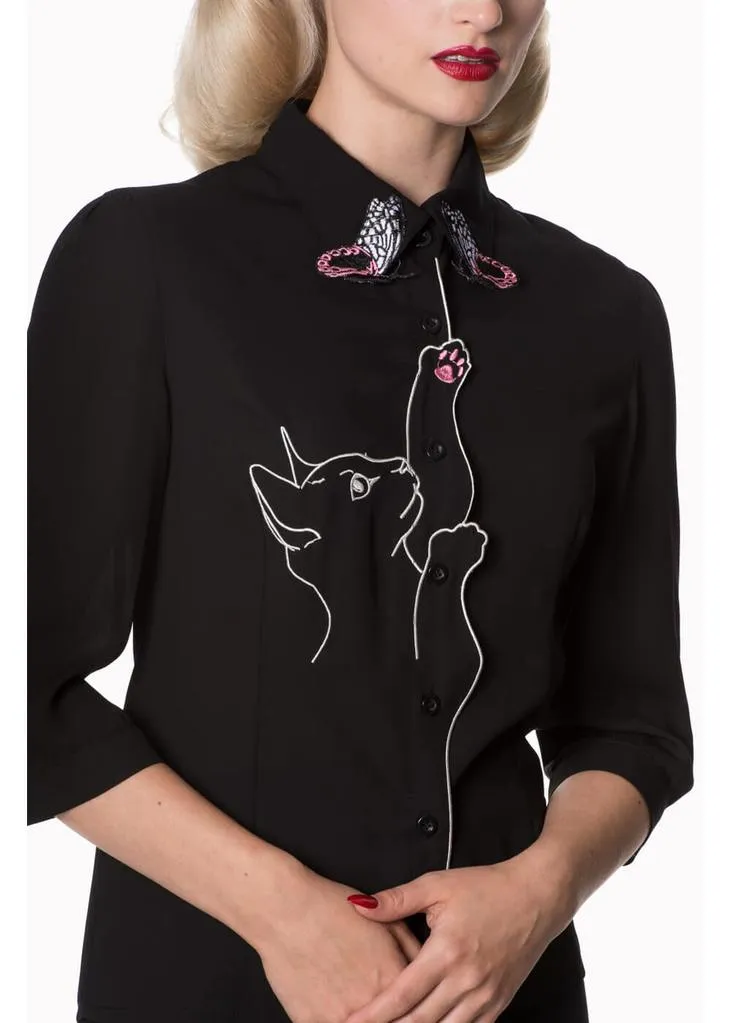 Banned Snow Bird Cat Blouse Black