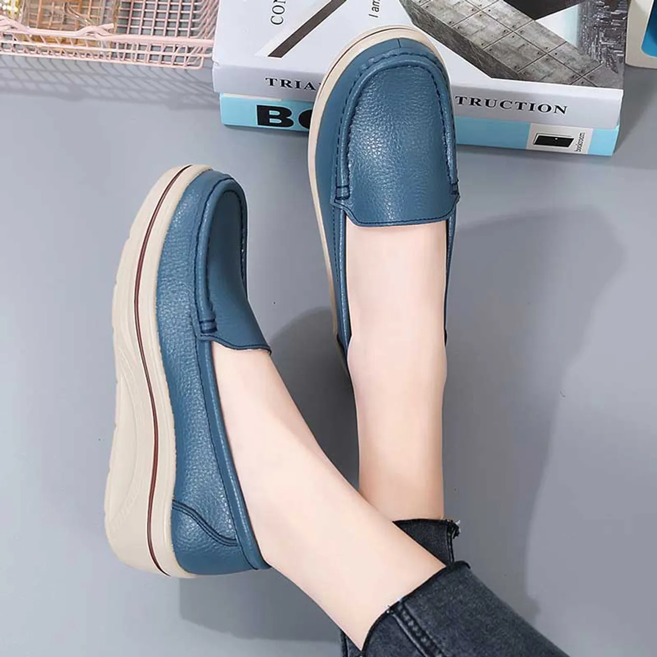 Blue plain casual slip on rocker bottom sneaker