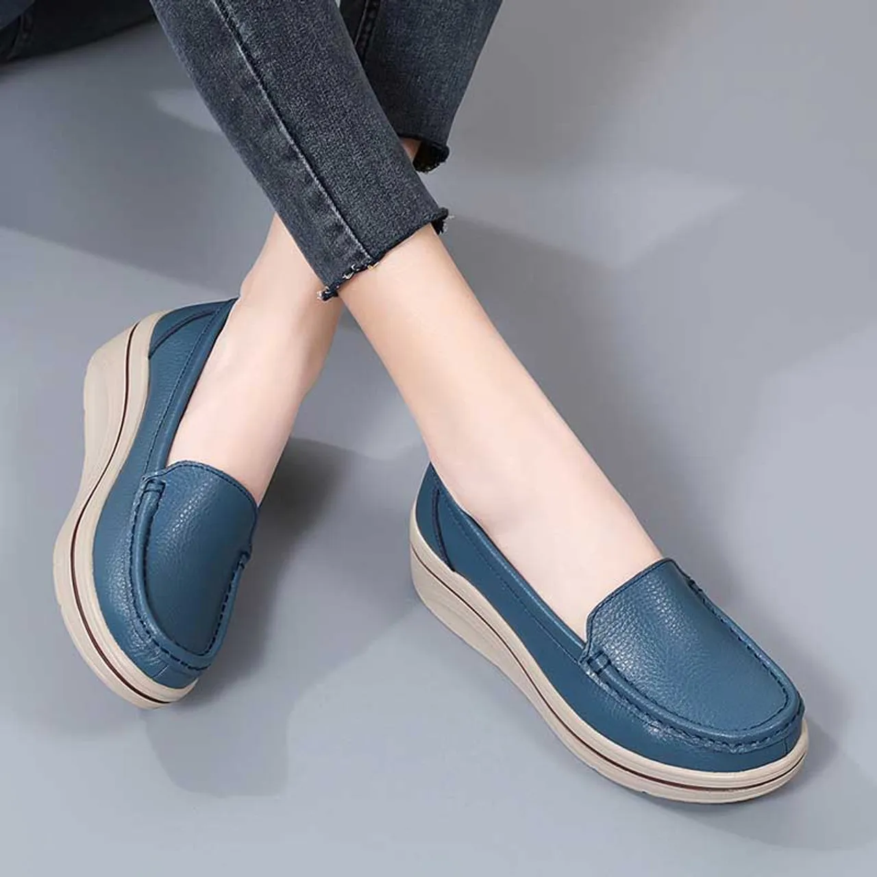 Blue plain casual slip on rocker bottom sneaker