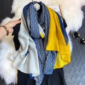 Blue-Yellow Cotton Women Scarf