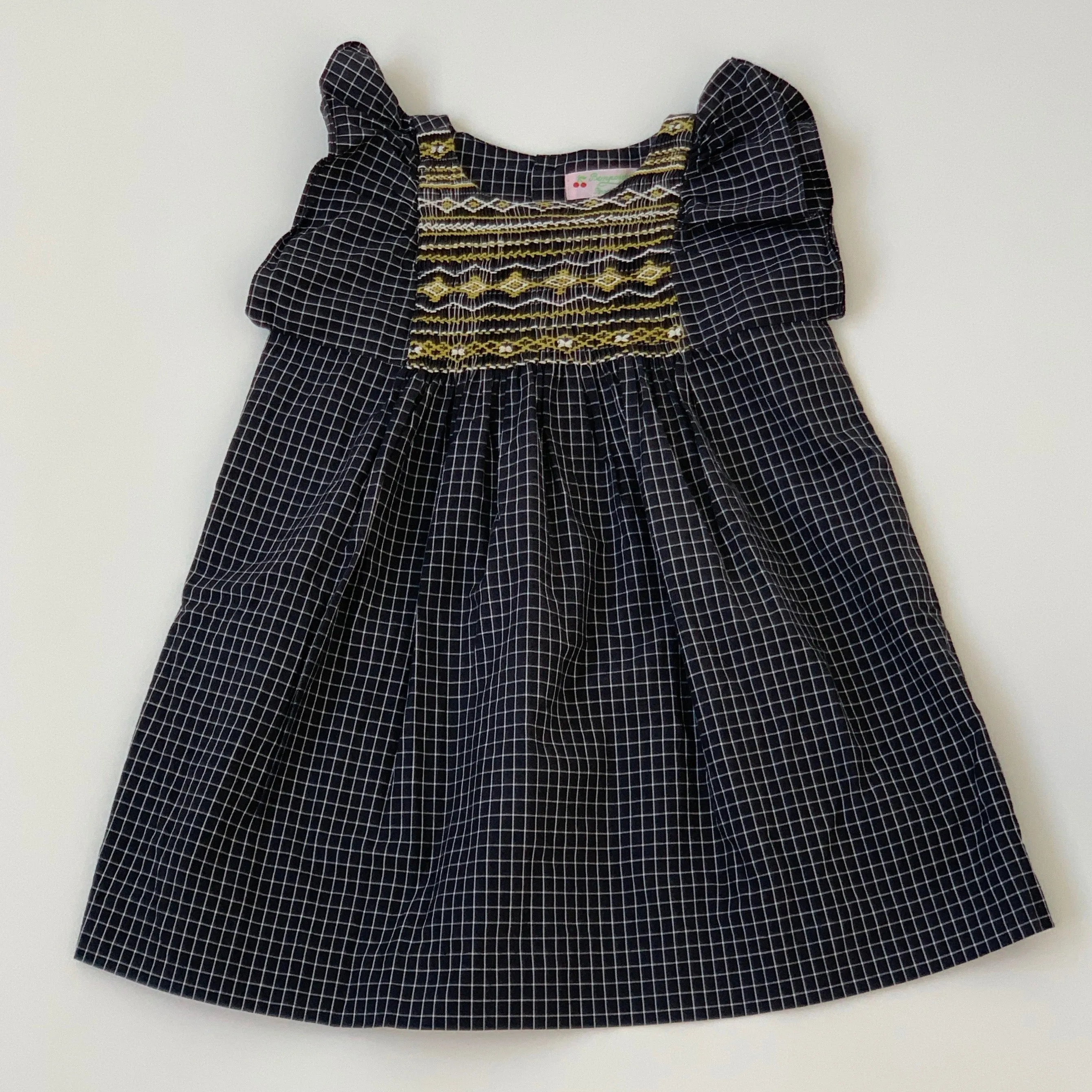 Bonpoint Black And White Check Dress With Yellow Smocking: 3 Years