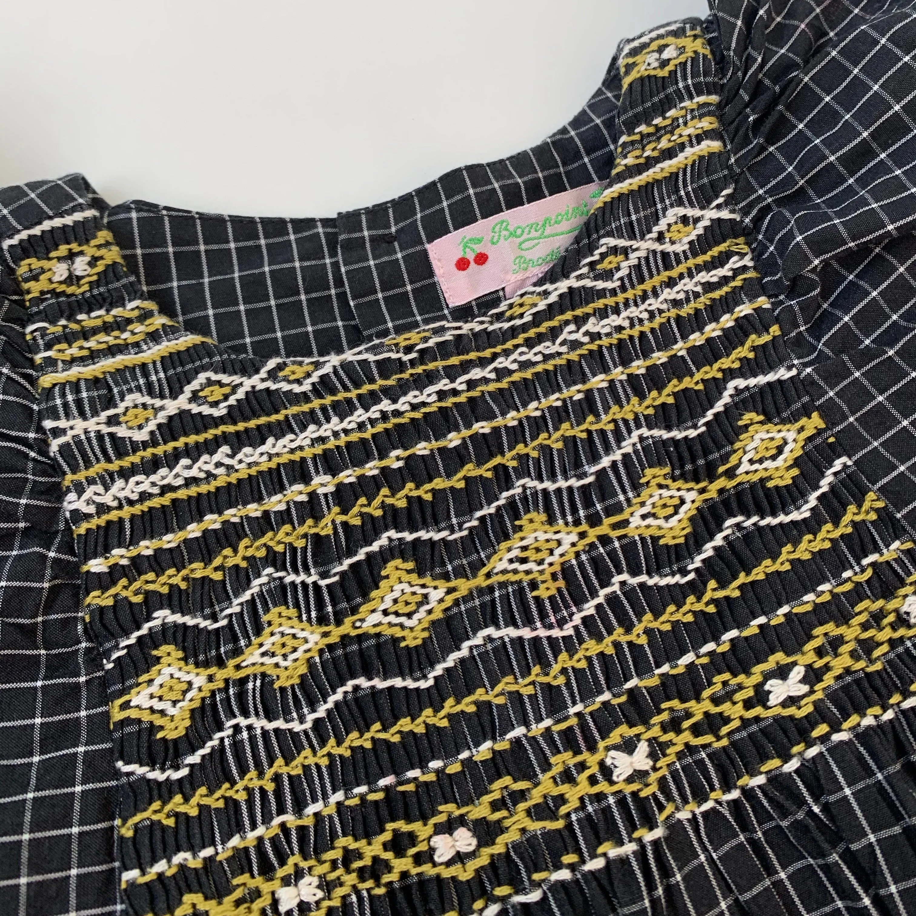 Bonpoint Black And White Check Dress With Yellow Smocking: 3 Years