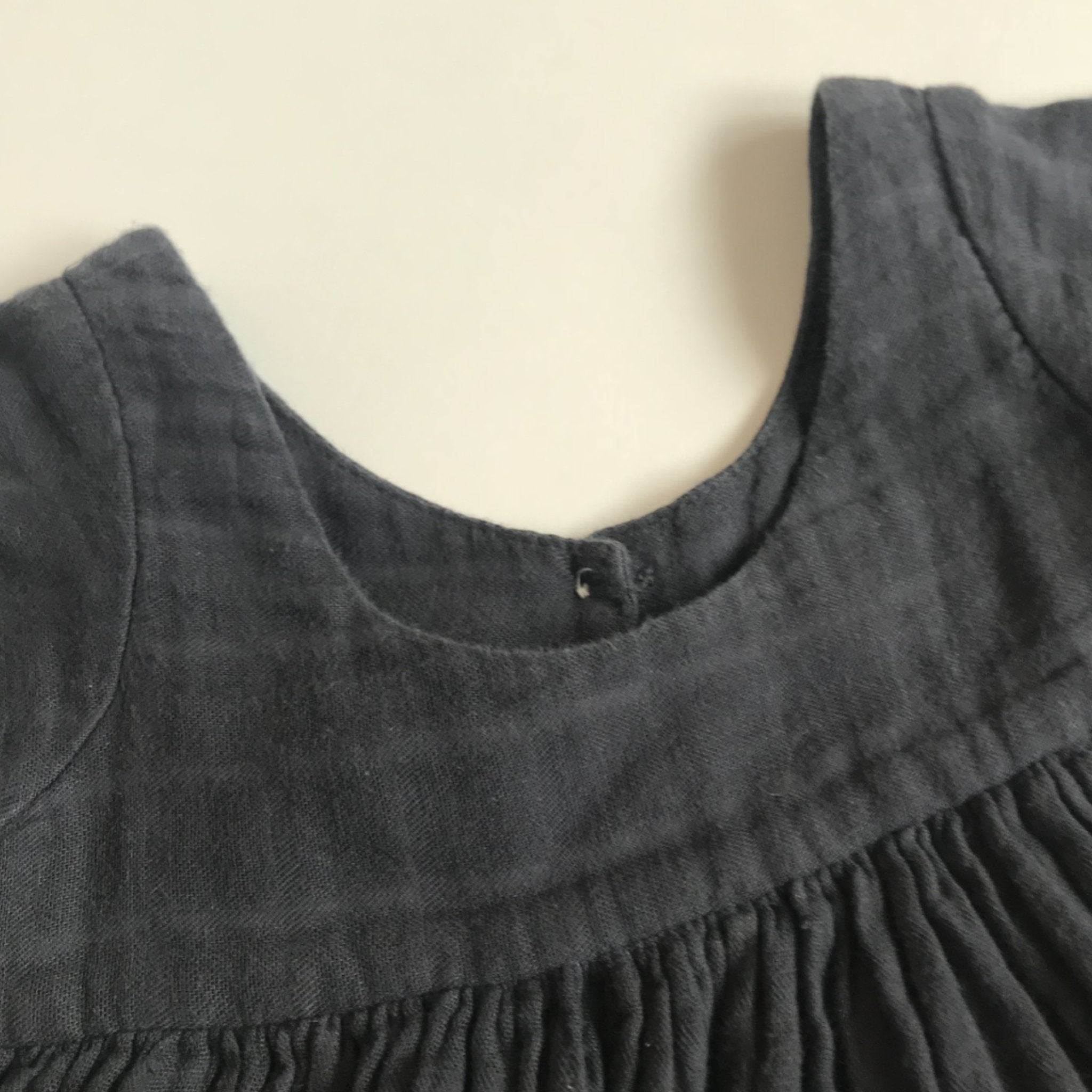 Bonton Dark Grey Crinkled Cotton Short Sleeve Dress: 18 Months