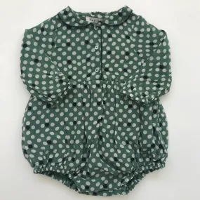 Caramel Green Polka Dot Baby Romper