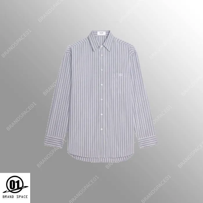 CELINE  |Button-down Stripes Unisex Street Style Long Sleeves Cotton