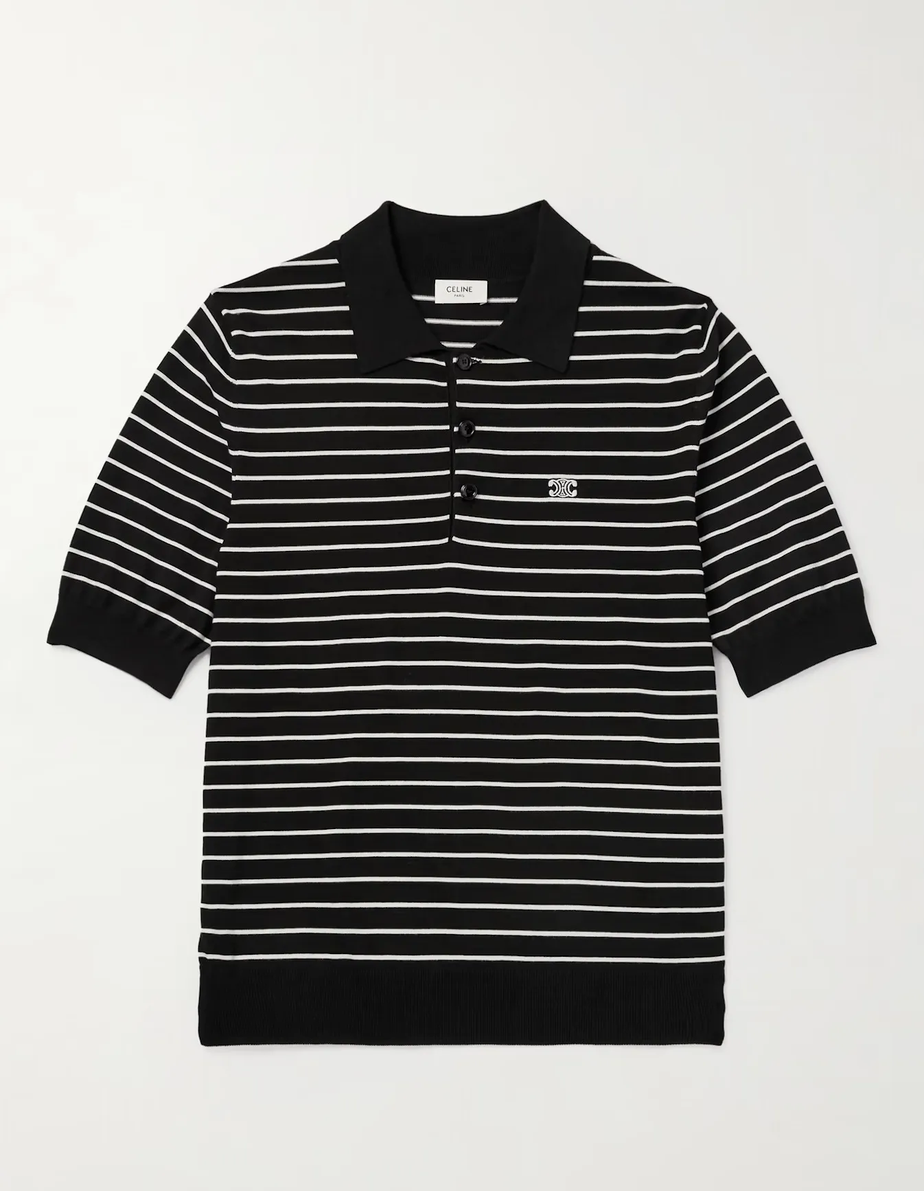 CELINE  |Pullovers Button-down Stripes Cotton Short Sleeves Polos