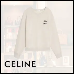 CELINE  |Unisex Street Style U-Neck Long Sleeves Plain Cotton Logo