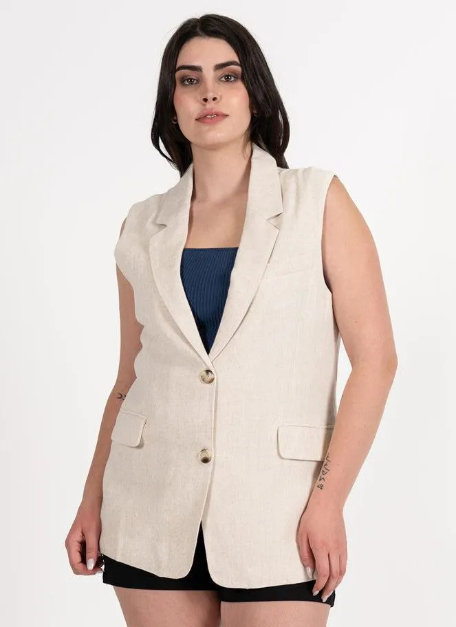 C'est Moi Linen Blend Relaxed One Button Blazer Vest In Natural