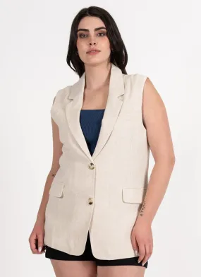 C'est Moi Linen Blend Relaxed One Button Blazer Vest In Natural