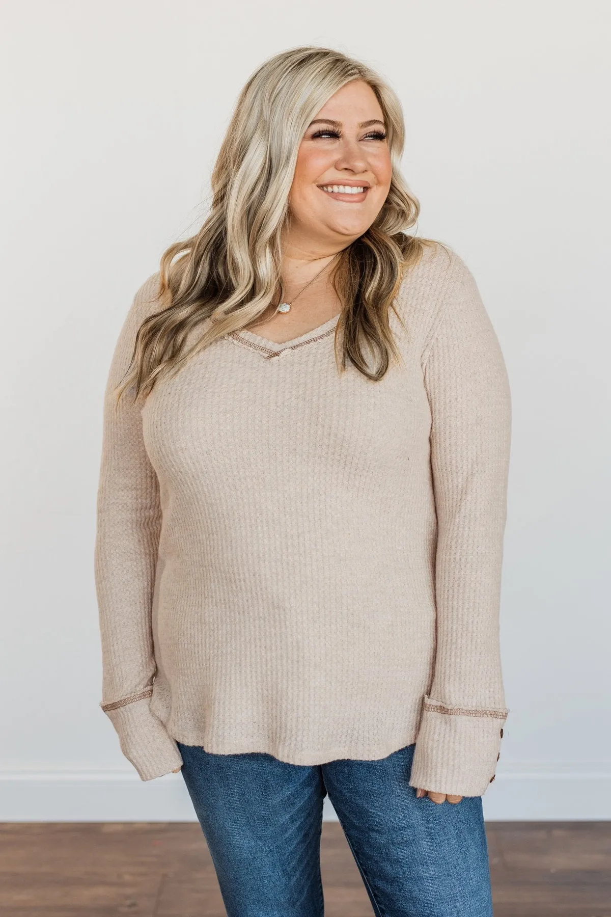 Cozy Up Waffle Knit Long Sleeve Top- Oatmeal