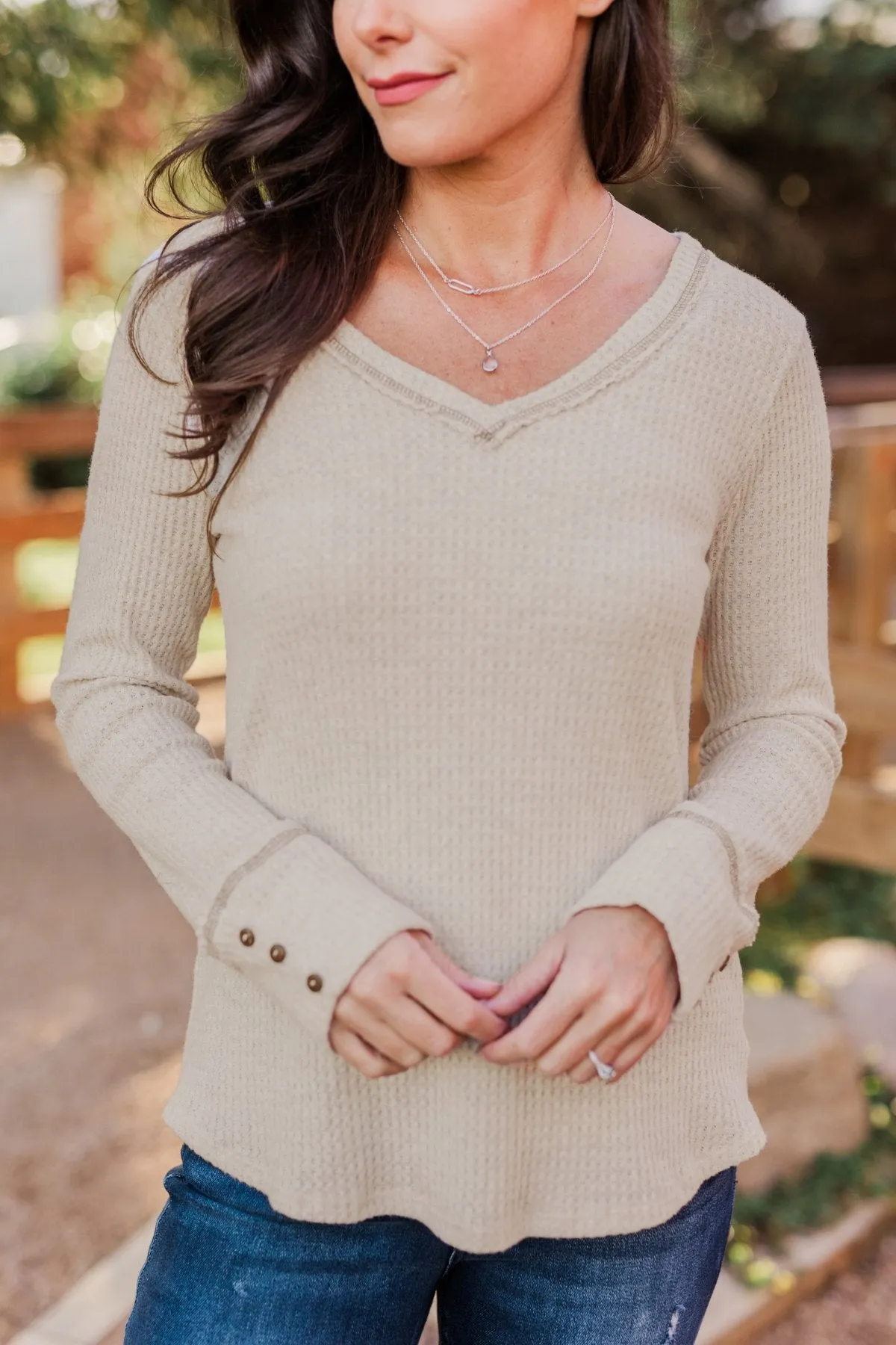 Cozy Up Waffle Knit Long Sleeve Top- Oatmeal