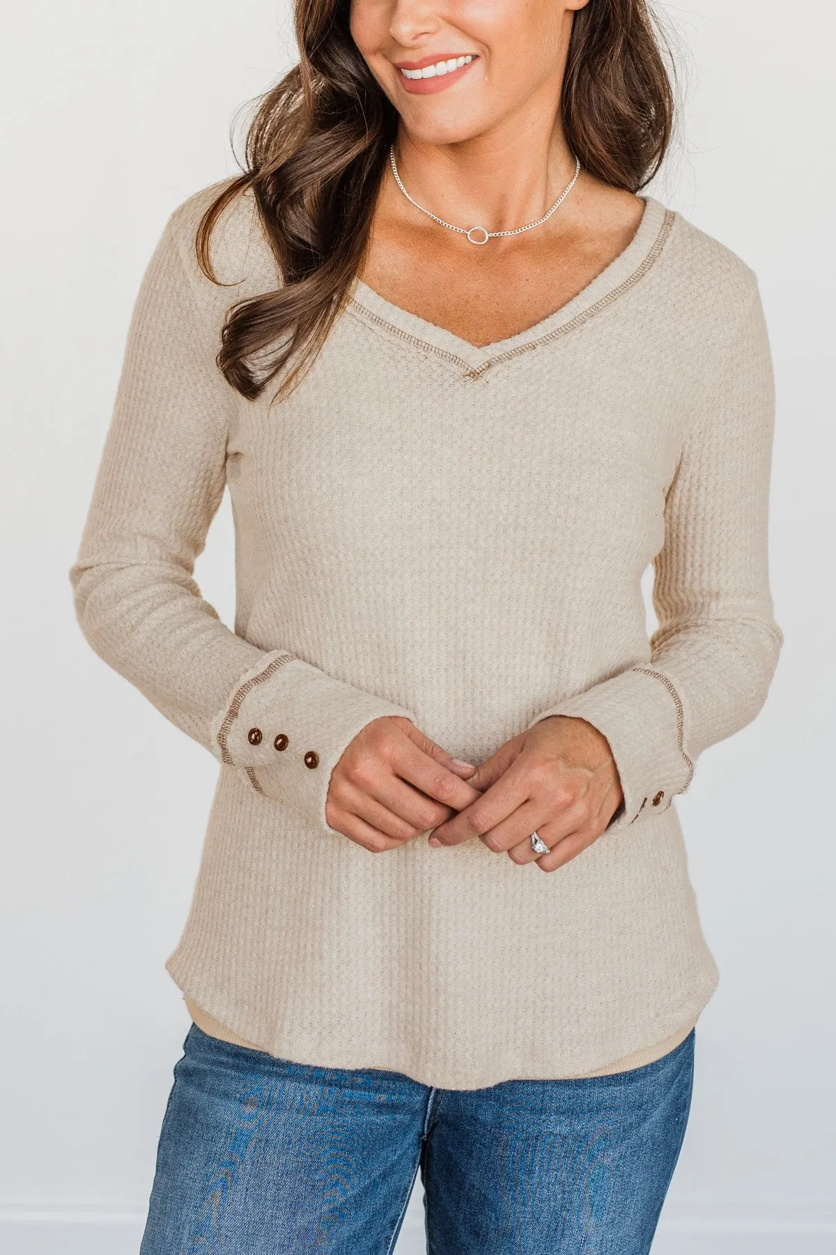 Cozy Up Waffle Knit Long Sleeve Top- Oatmeal