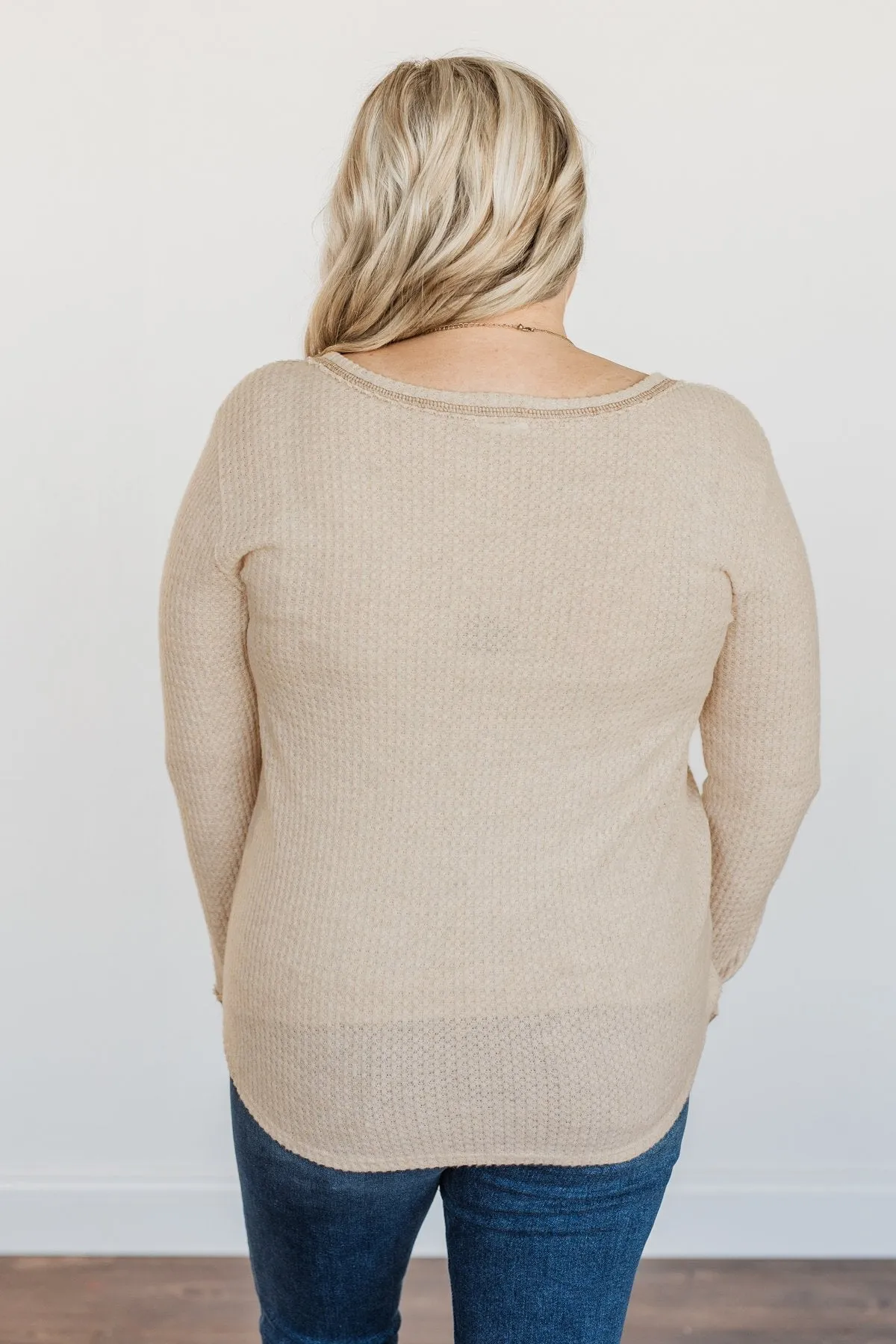 Cozy Up Waffle Knit Long Sleeve Top- Oatmeal