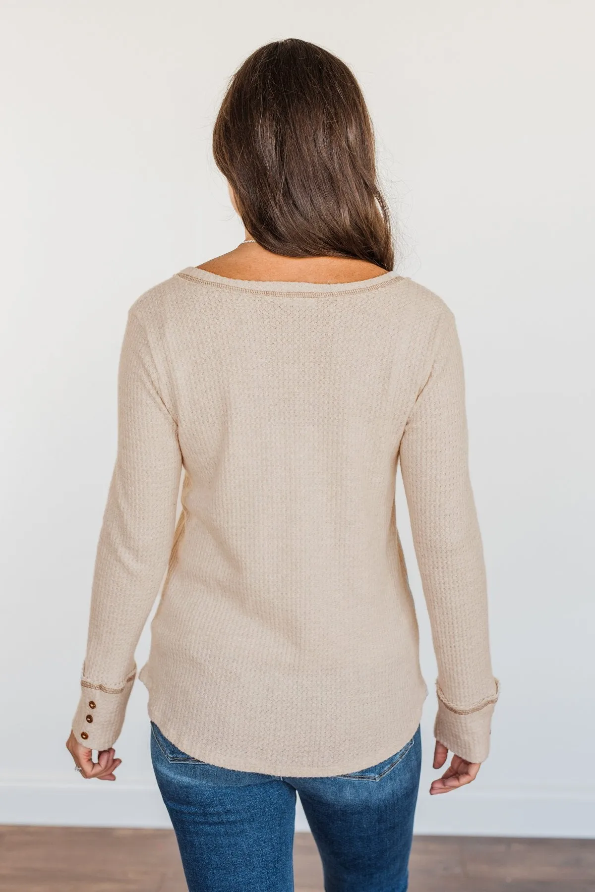 Cozy Up Waffle Knit Long Sleeve Top- Oatmeal