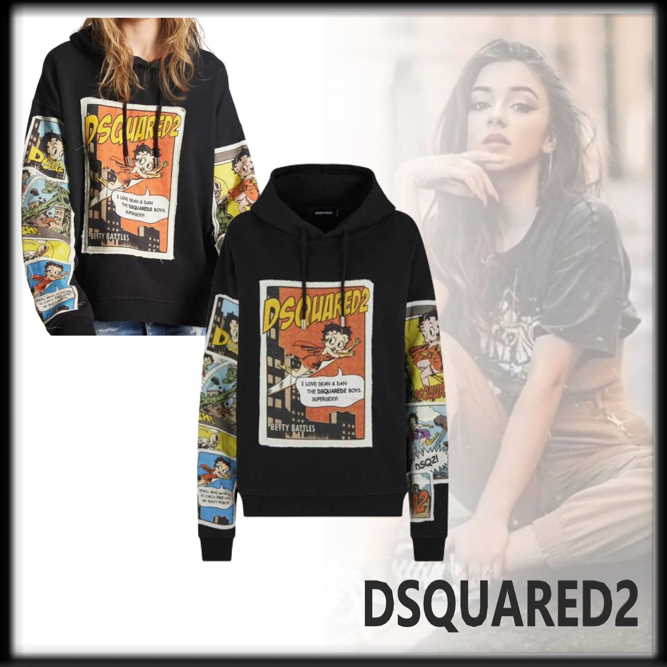 D SQUARED2  |Sweat Street Style Long Sleeves Cotton Logo Skater Style