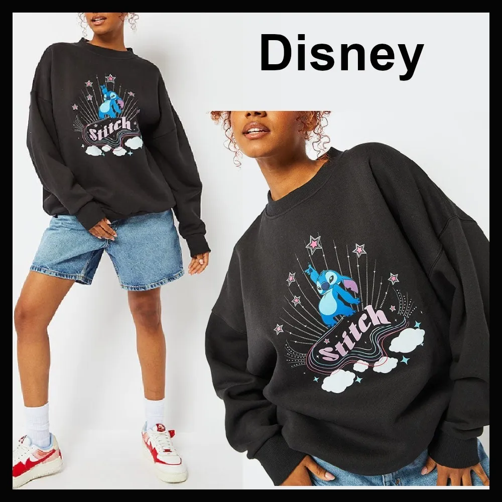 Disney  |Crew Neck Unisex Street Style Long Sleeves Cotton Oversized