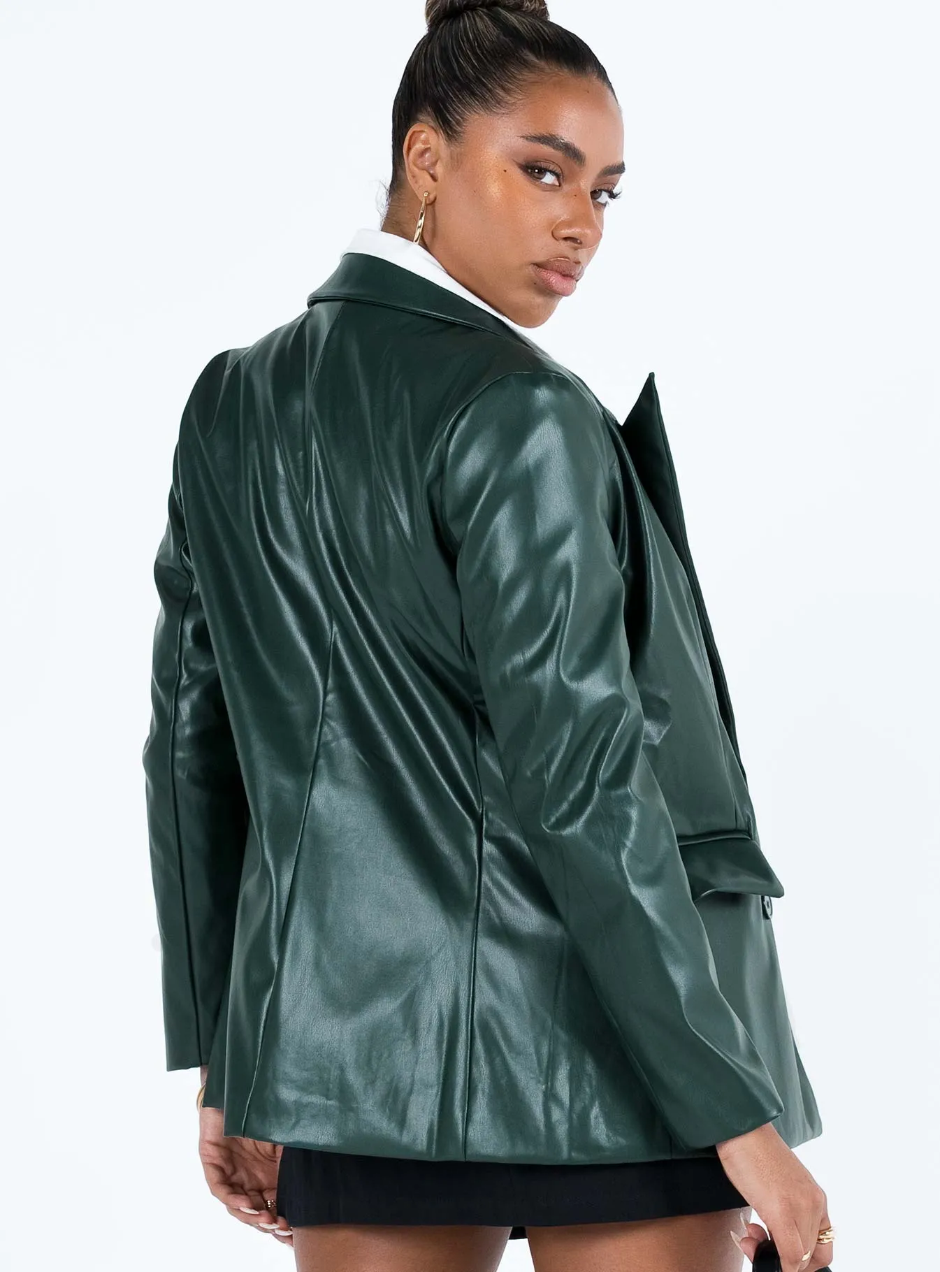 Ellen Faux Leather Blazer Forest Green