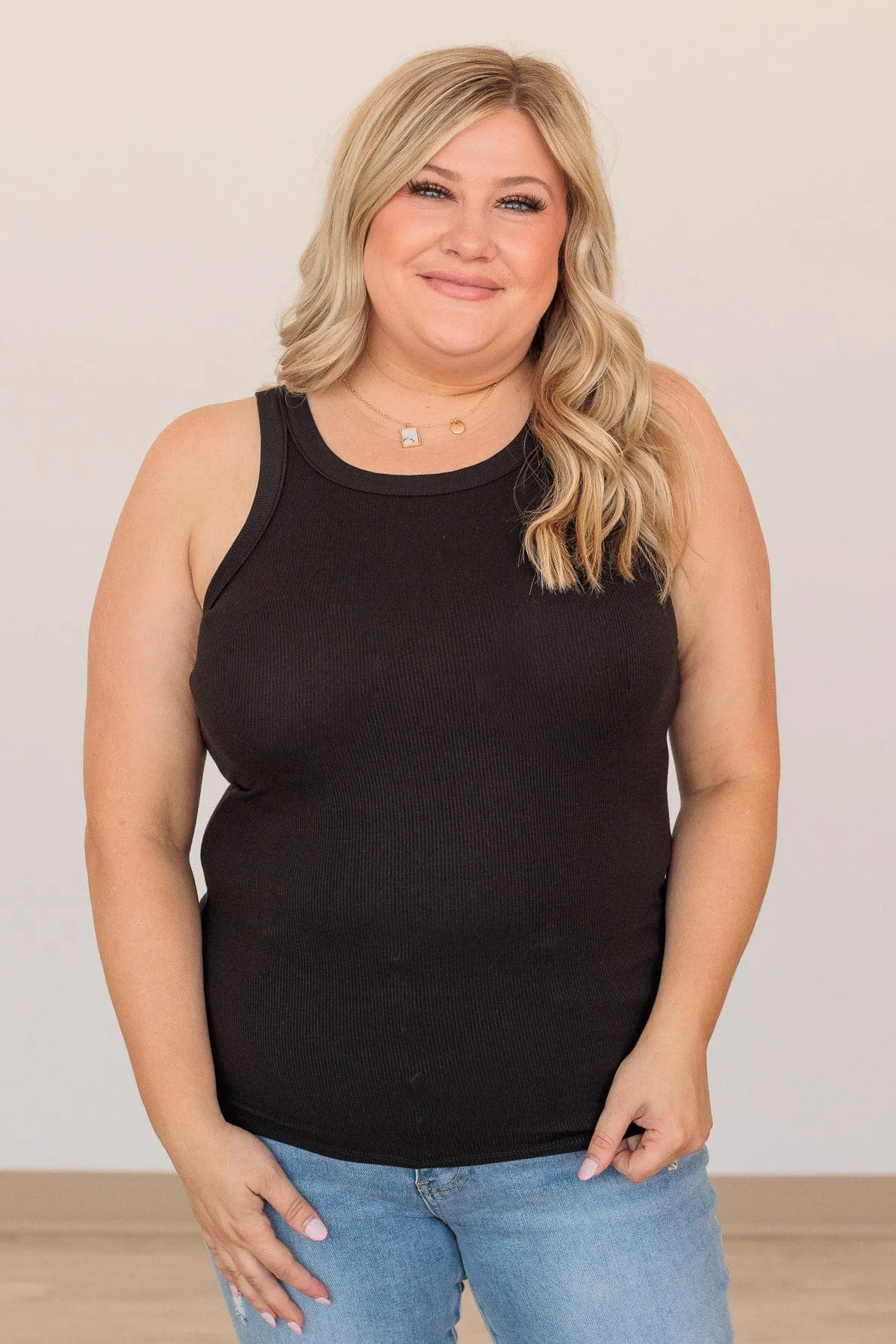 Embracing My Feelings Ribbed Tank- Black