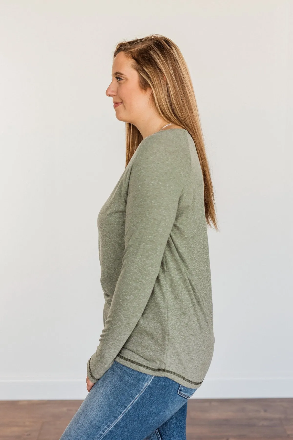 Fall Nights Long Sleeve Notch Top- Olive