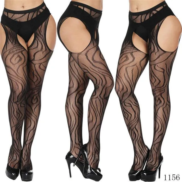 Feel Confident and Sexy with our Women's Bodysuit Lingerie Costume featuring Garter Belt and Fishnet Stockings