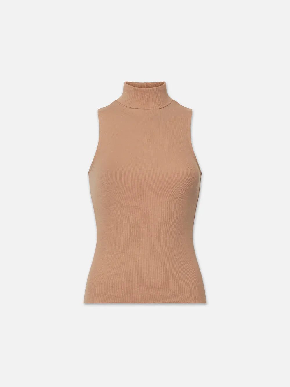 Frame Sleeveless Turtleneck Top in Camel