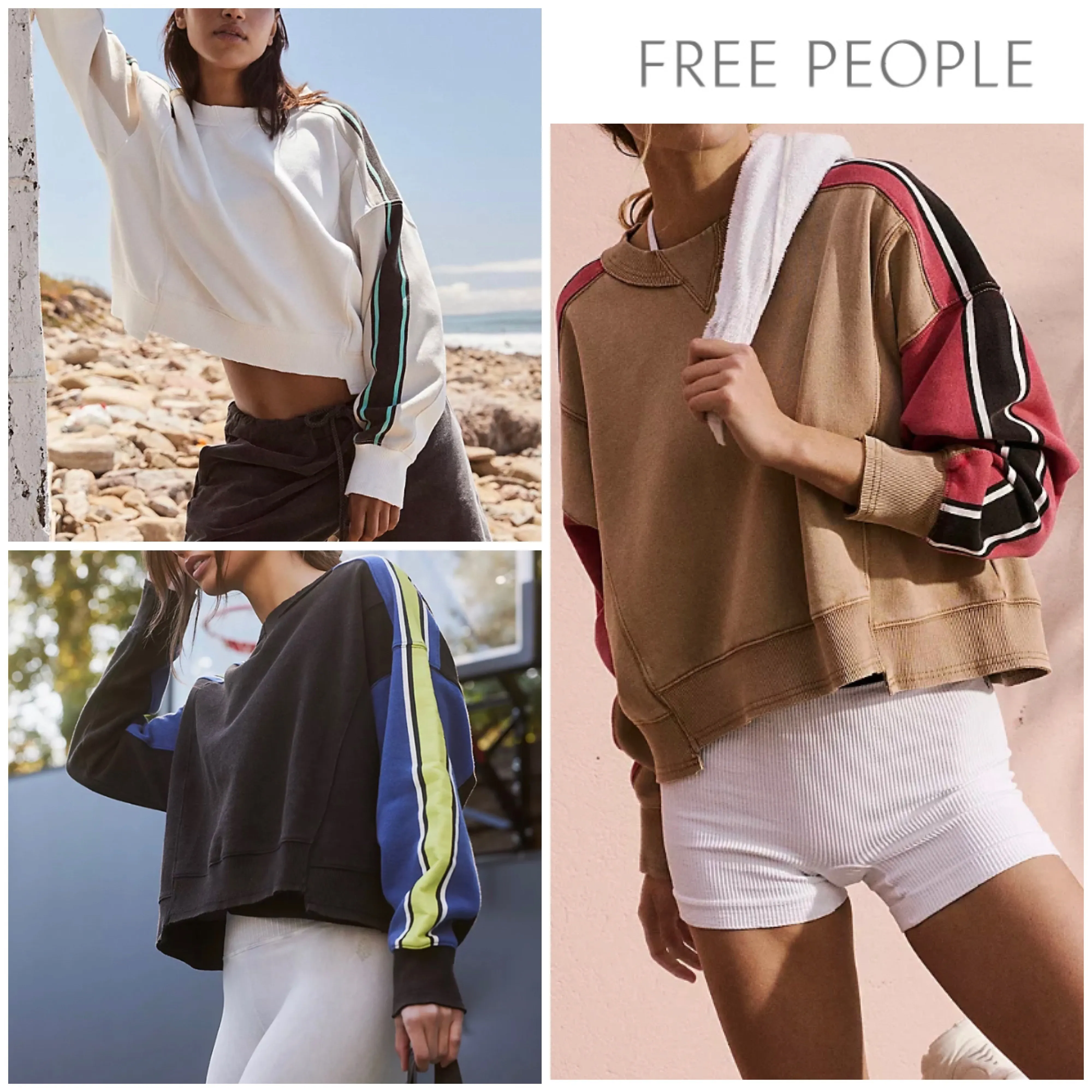 Free People  |Crew Neck Unisex Sweat Street Style Bi-color Long Sleeves